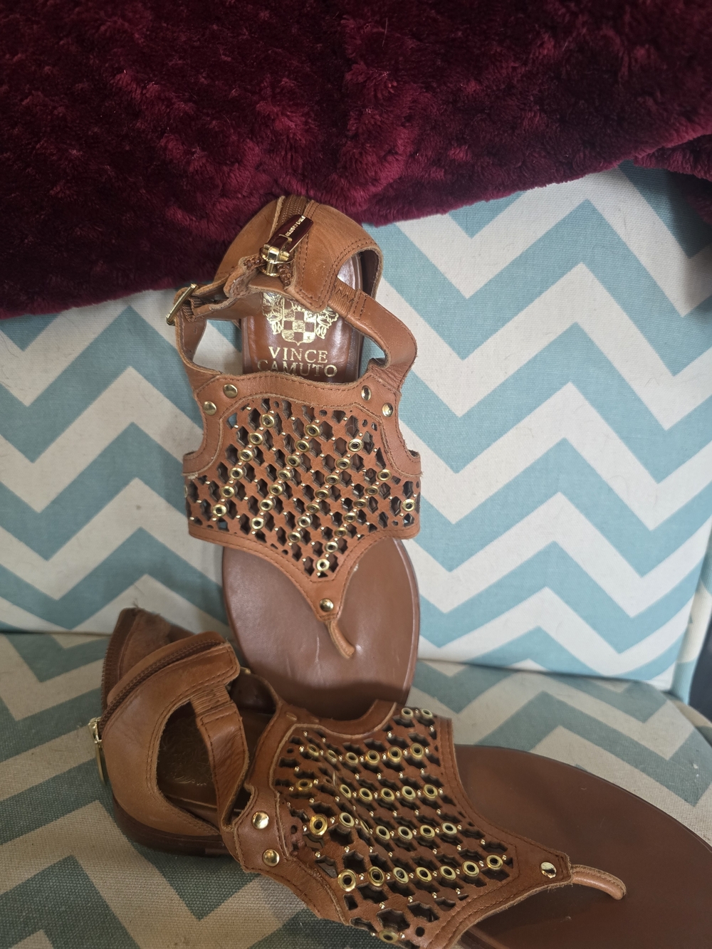 Vince Camuto Brown Leather Studded Gladiator Sandals